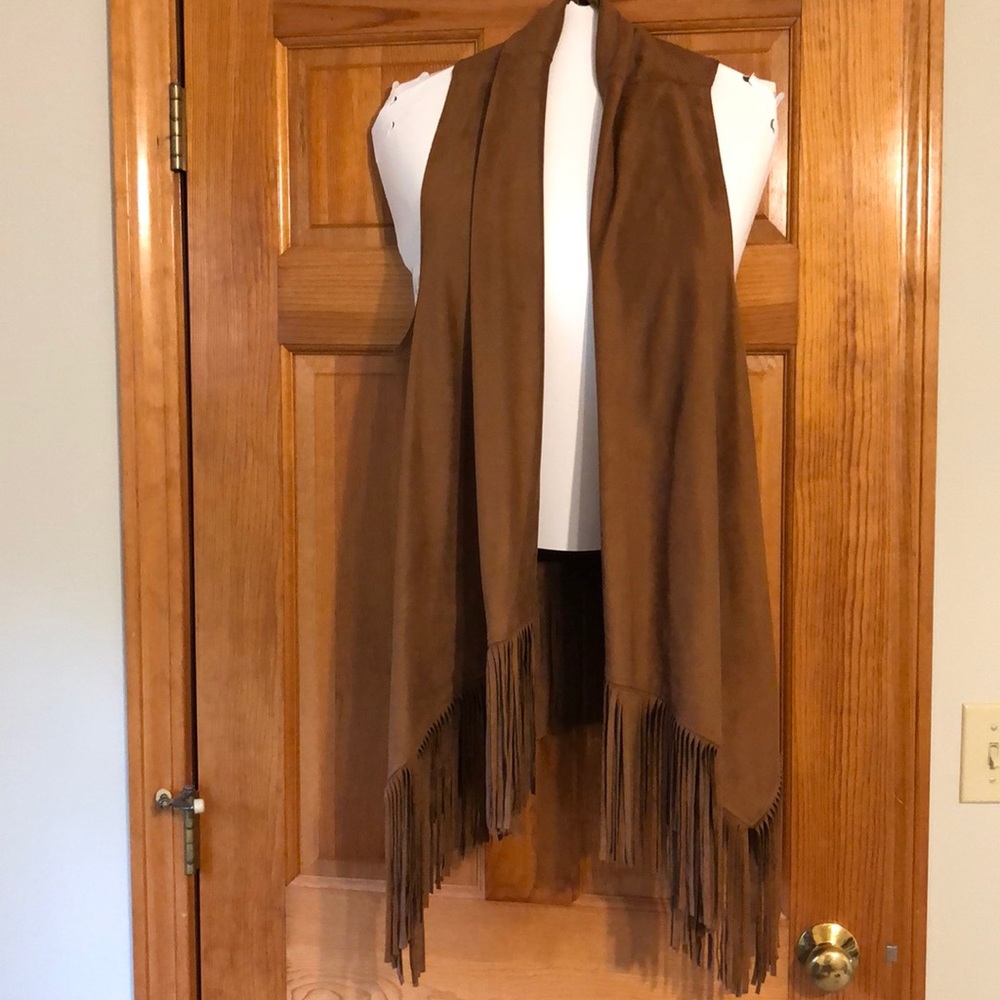 Faux suede fringe vest